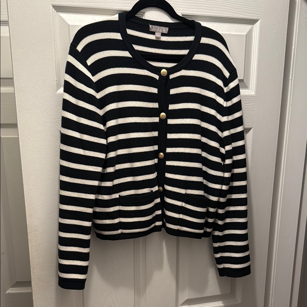 J. Crew Black and White Striped Women's Sweater